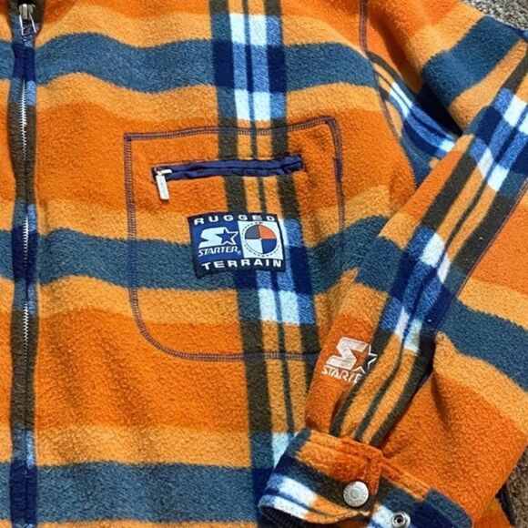 Starter Men's Vibrant Orange Plaid Jacket Size L - Picture 2 of 9